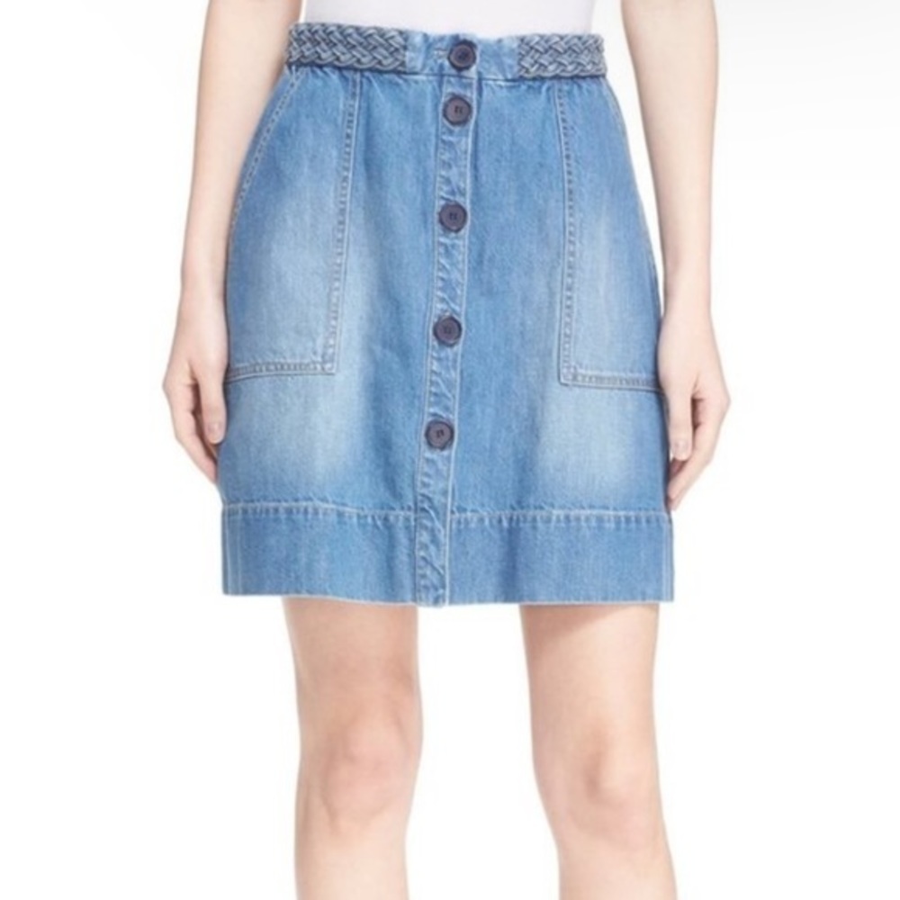 Joie Denim Button Up Skirt with Braided Detail at Waist Size 28